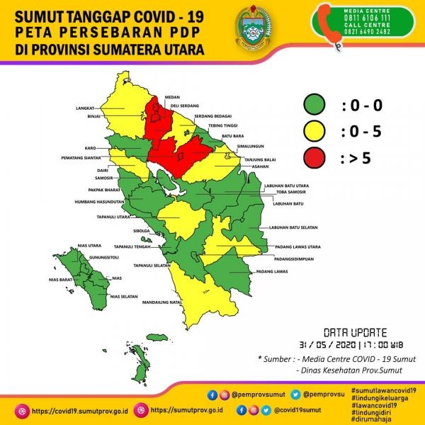 Peta Persebaran PDP di Provinsi Sumatera Utara 31 Mei 2020 